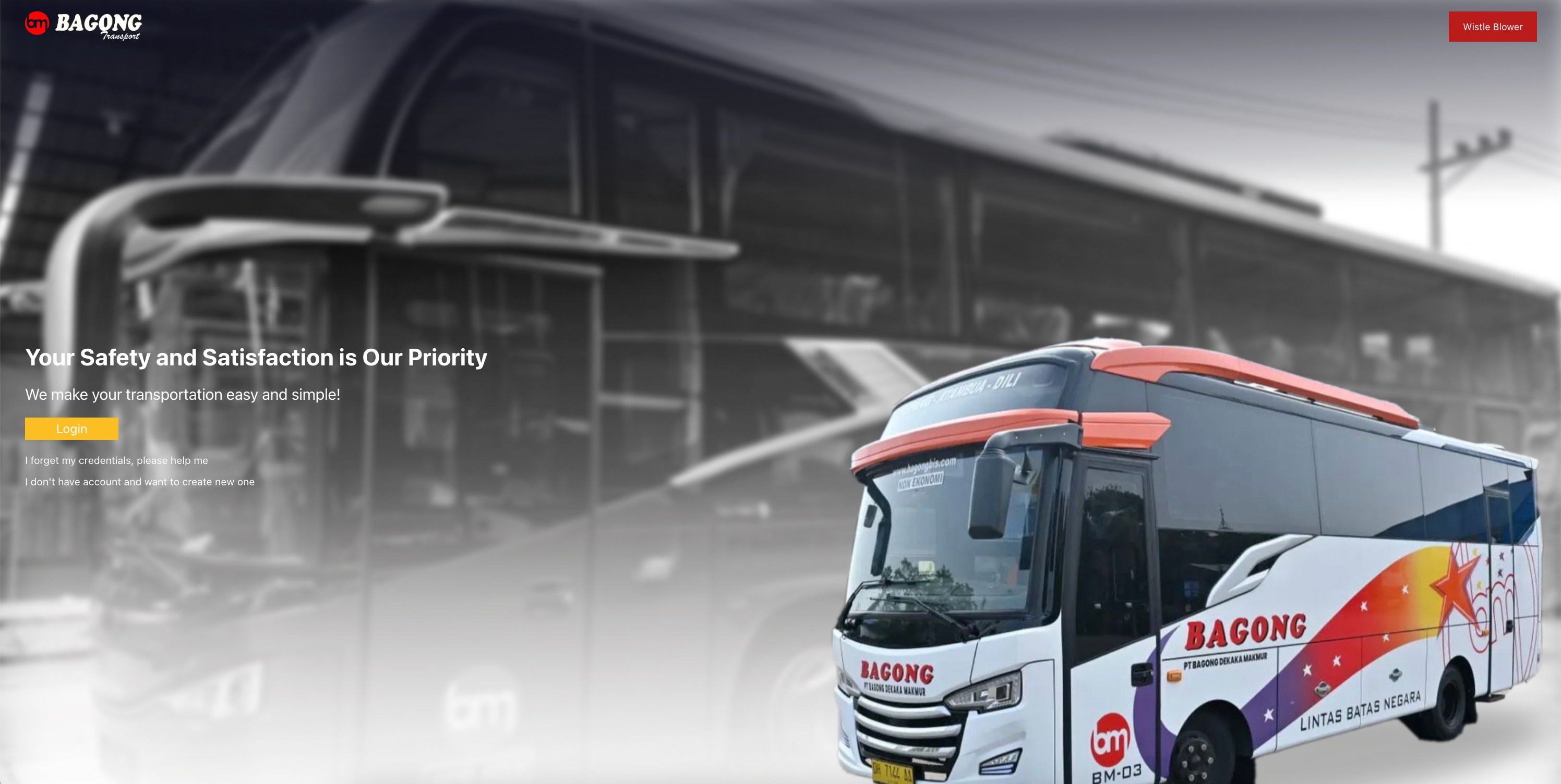 Bagong Integrated System login page showing transportation management interface